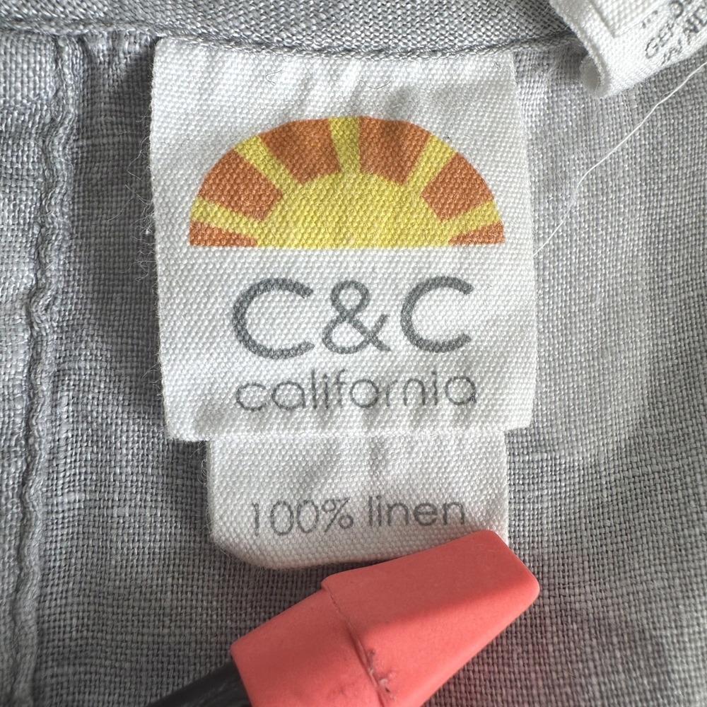 C&C California Beachy Grey Camo 100% Linen Hooded Tunic Plus Sz. 1X Button Back - Picture 4 of 10